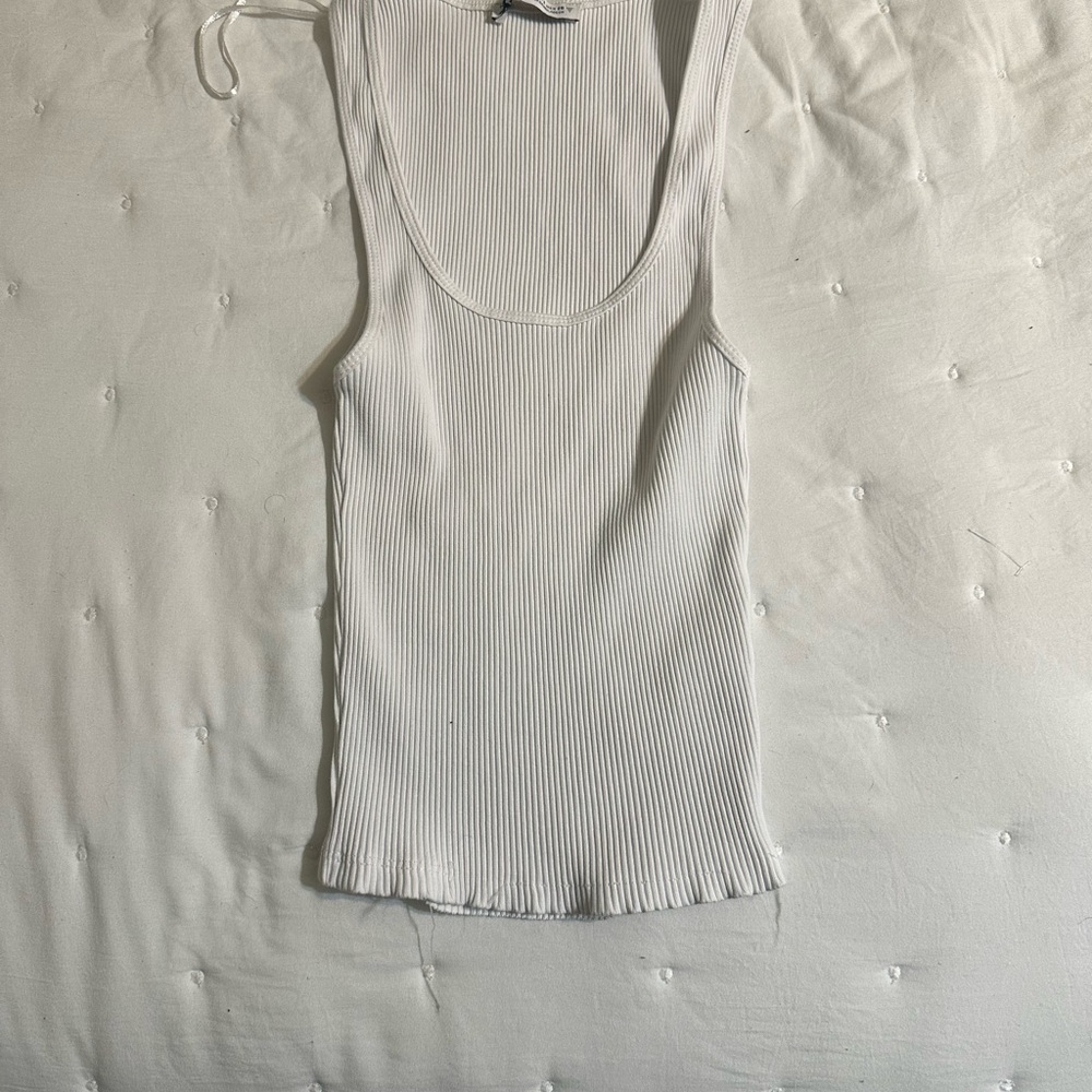 Zara White Fitted Ribbed Tank Top